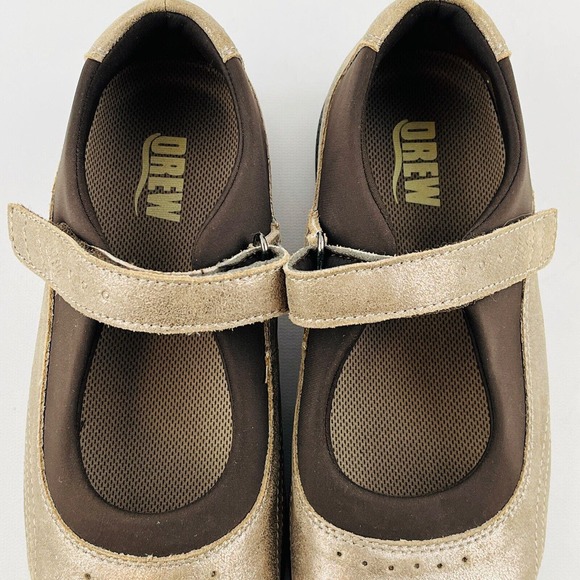 Womens 6.5W Drew Rose Mary‎ Jane Shoes Metallic Gold Leather Adjustable Strap - Picture 8 of 9